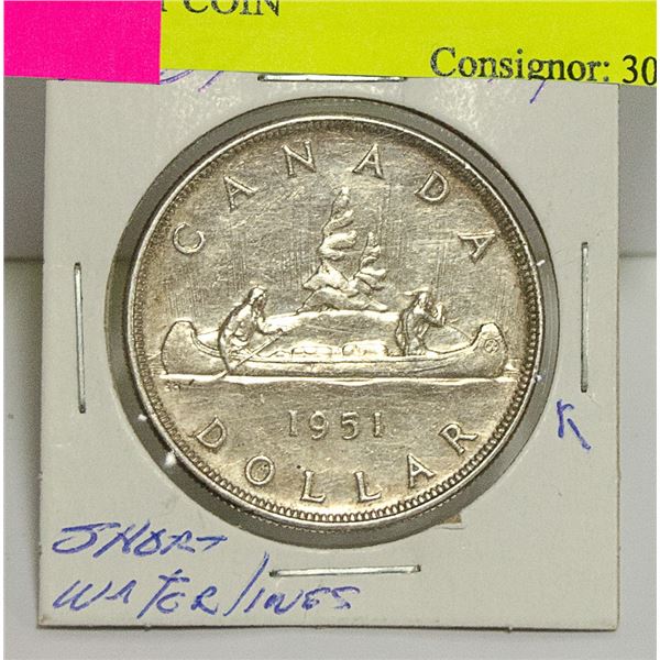 1951 SHORT WATERLINES GVI SILVER $1 COIN