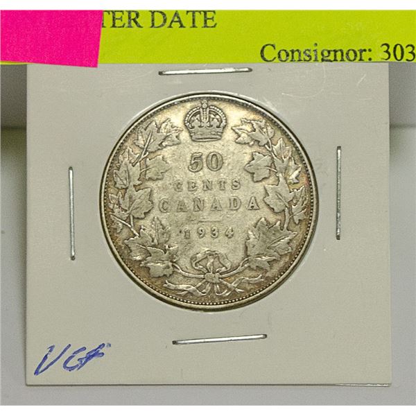 1934 CANADIAN GV SILVER 50 CENT COIN BETTER DATE