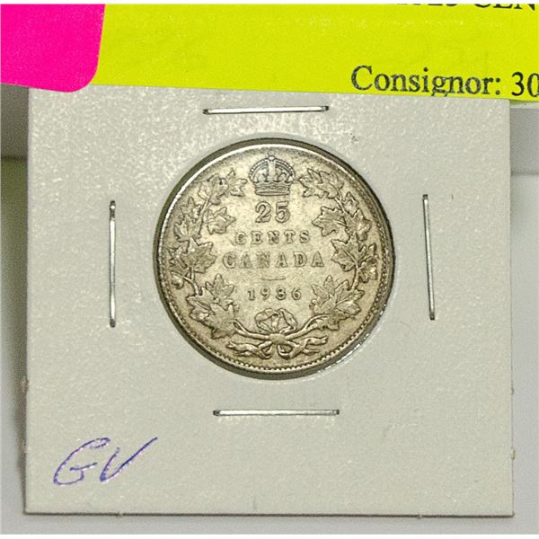 1936 CANADIAN GV SILVER 25 CENT COIN