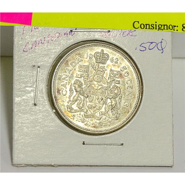 1962 CANADIAN SILVER .50 CENT COIN