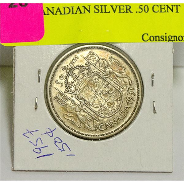 1957 CANADIAN SILVER .50 CENT COIN
