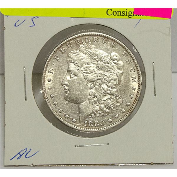 AU 1880 0 US MORGAN SILVER DOLLAR