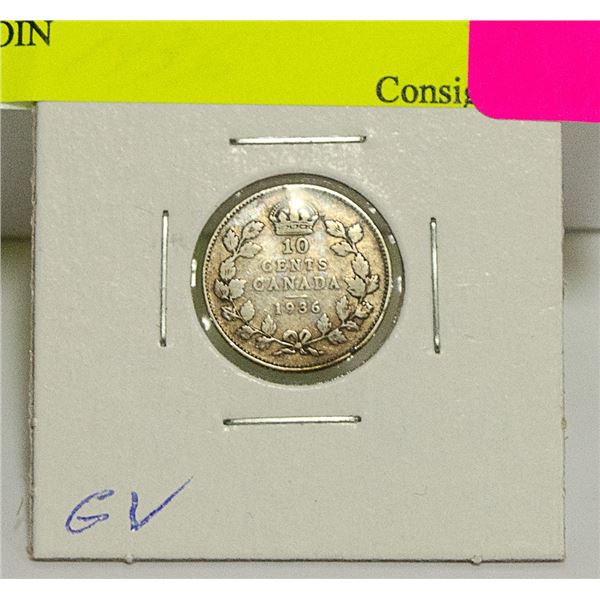 1936 CANADIAN GV SILVER 10 CENT COIN