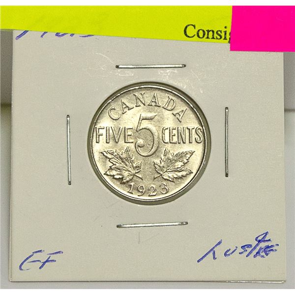 1923 CANADIAN GV 5 CENT COIN HIGH GRADE