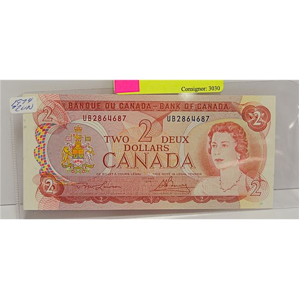 UNC 1974 BANK OF CANADA $2 BILL