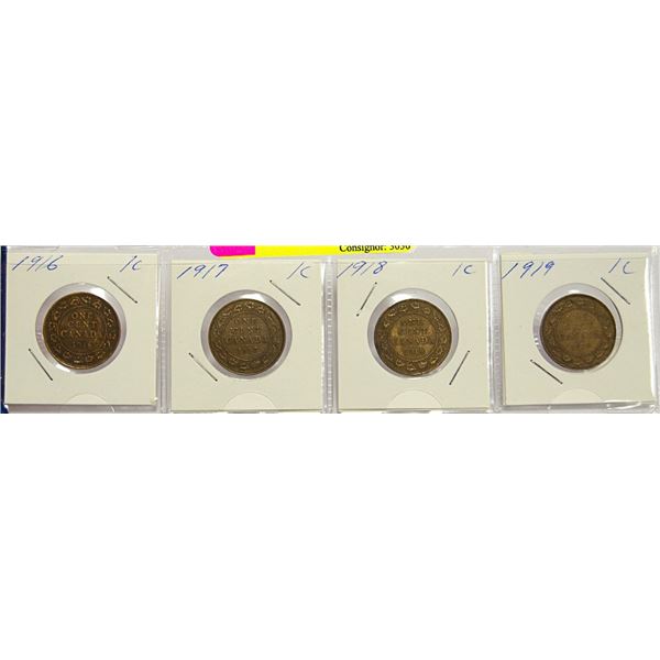 1916-17-18-19 CANADIAN GV LARGE 1 CENT COINS