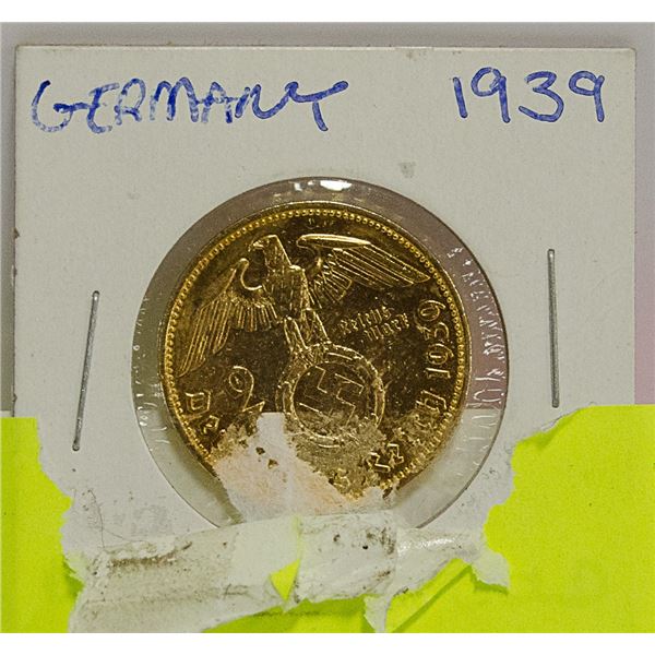 1939 GERMAN GOLD 2M COIN MINT CONDITION