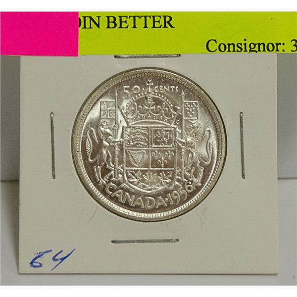 BU 1956 CANADIAN QEII SILVER 50 CENT COIN BETTER
