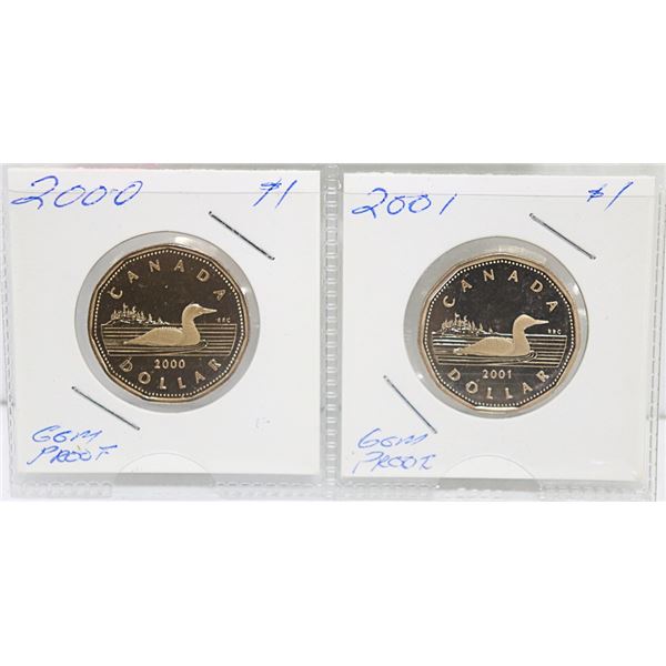 2000-2001 CANADIAN GEM PROOF $1 COINS NON-CIRC