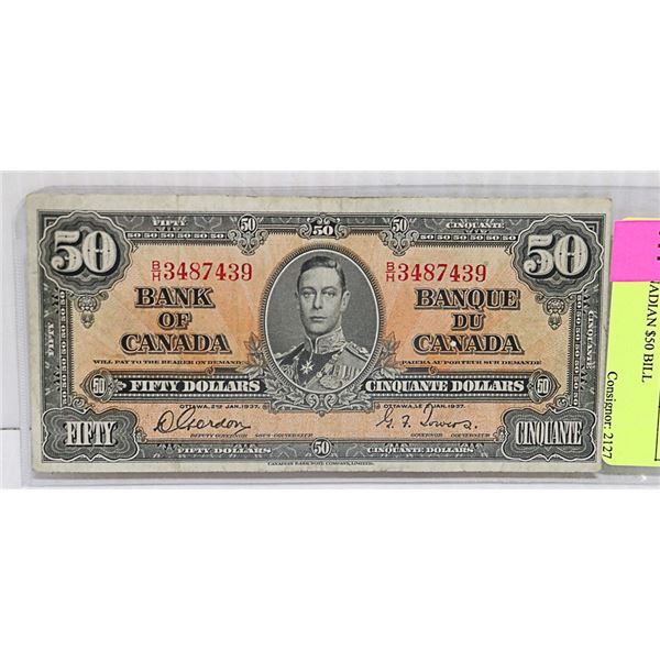 1937 CANADIAN $50 BILL