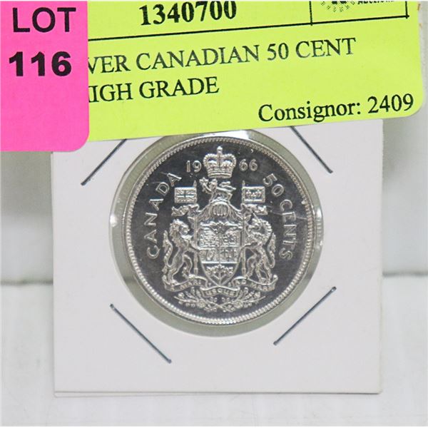 1966 SILVER CANADIAN 50 CENT PIECE