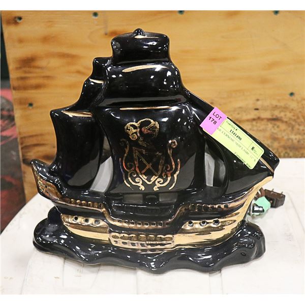 VINTAGE CERAMIC SHIP LAMP- 11" X 10"
