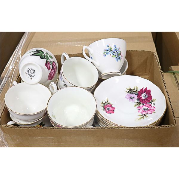 CHINA TEACUPS/SAUCERS- ASSORTED LOT OF 20 PIECES