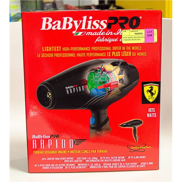 NEW BABYLISS PRO RAPID DRYER FERRARI DESIGNED