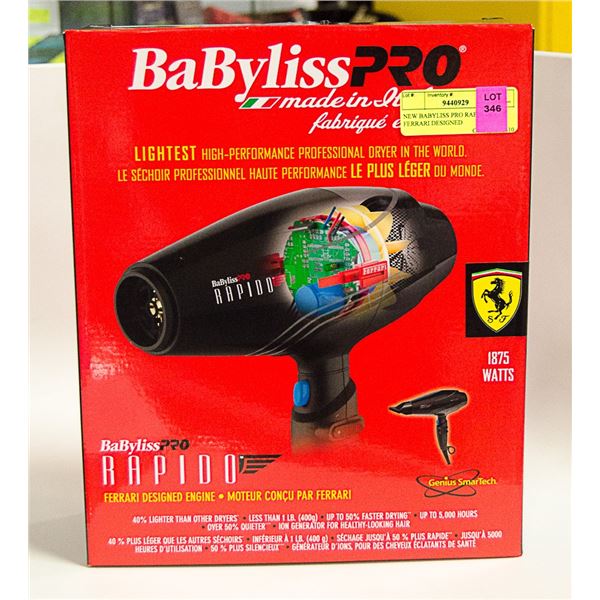 NEW BABYLISS PRO RAPID DRYER FERRARI DESIGNED