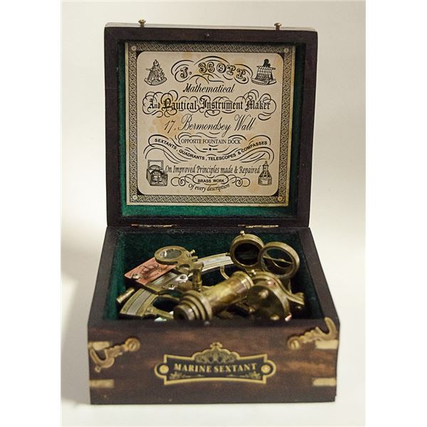 MARINE SEXTANT WITH INLAID WOOD BOX