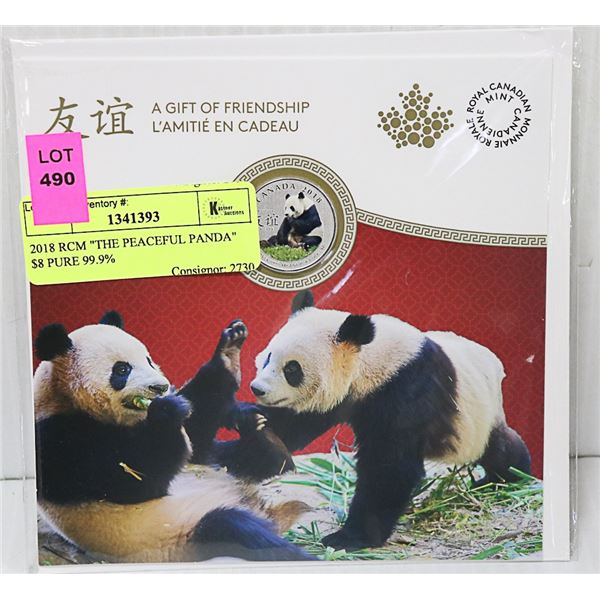 2018 RCM "THE PEACEFUL PANDA" $8 PURE 99.9%