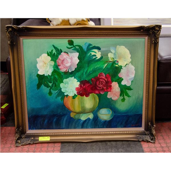 FRAMED ORIGINAL FLORAL OIL PAINTING 33.5" X 27.5"