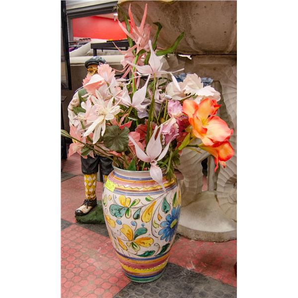 ITALIAN DECORATIVE FLOWER VASE WITH FABRIC FLOWERS