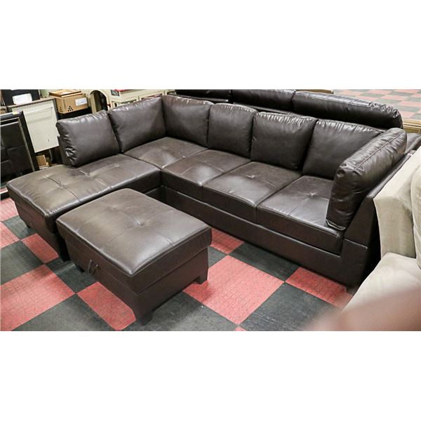 NEW BROWN LEATHERETTE L-SHAPED SECTIONAL WITH
