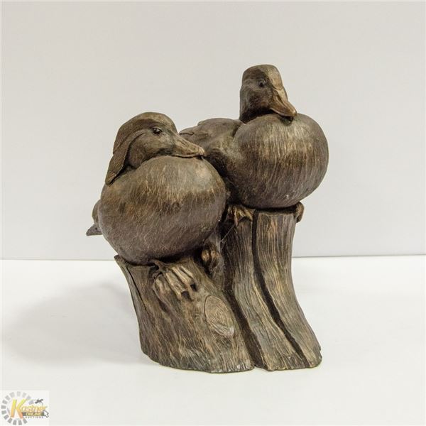 DUCKS UNLIMTED TWO DUCK STATUE. METAL LOOK WITH
