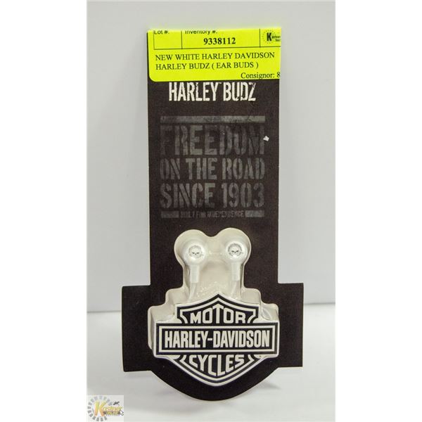 NEW WHITE HARLEY DAVIDSON HARLEY BUDZ ( EAR BUDS )