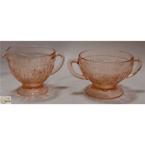 VINTAGE DEPRESSION GLASS CREAM & SUGAR PINK