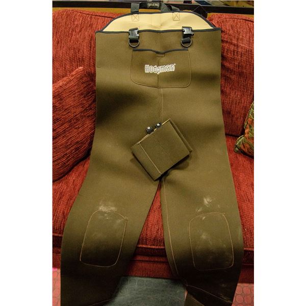 HODGMAN RUBBER CHEST WADERS. APPROX SIZE MED