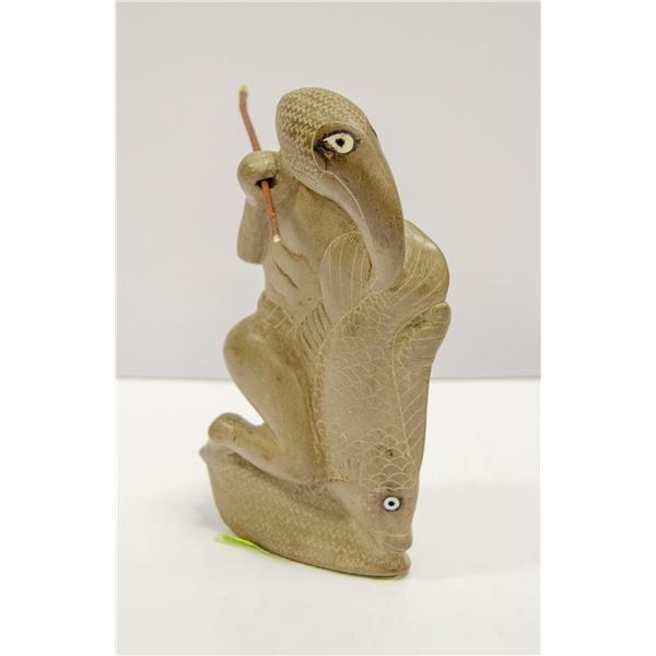 SOAPSTONE CARVING - BIRDMAN AND FISH WITH STICK