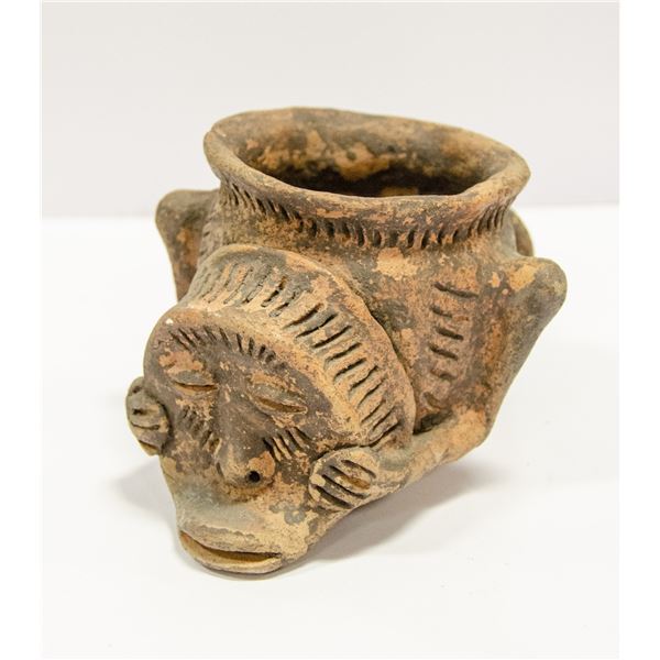 CLAY EFFIGY VESSEL - CONTAINER WITH FACE AND