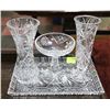 Image 1 : PINWHEEL CRYSTAL TRAY WITH 2 VASES AND CANDY DISH