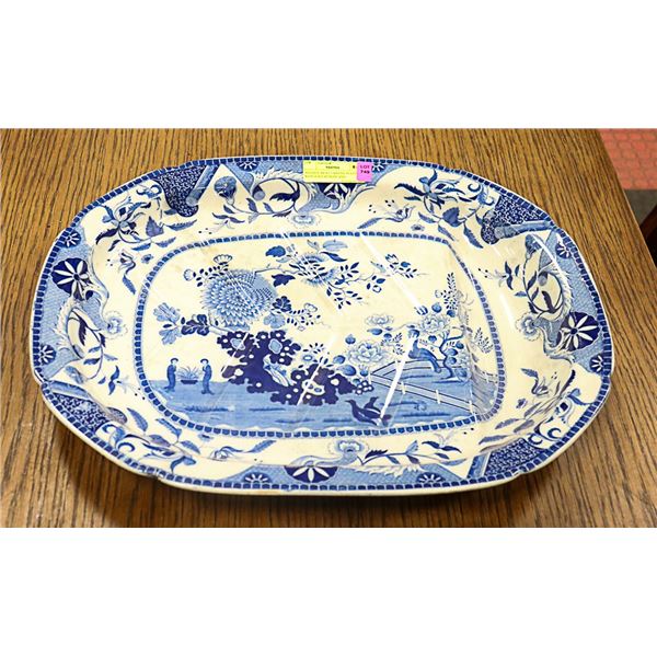 ANTIQUE MEAT CARVING PLATTER WITH JUICE RUNOFF AND