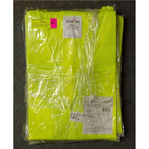 5 ZENITH X-LARGE YELLOW TRAFFIC/SAFETY VESTS