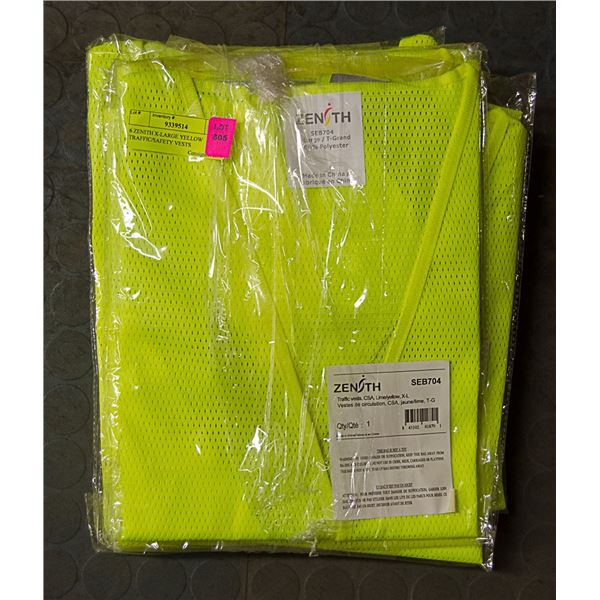 6 ZENITH X-LARGE YELLOW TRAFFIC/SAFETY VESTS