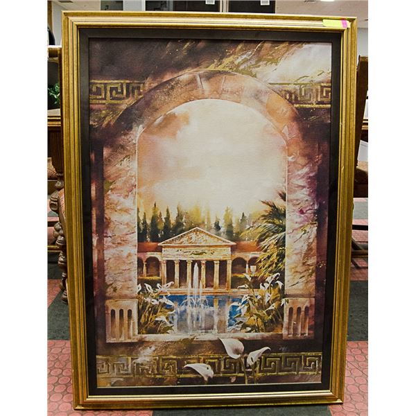 LARGE GOLD TONE FRAMED CANVAS PICTURE 29.5" X 42"