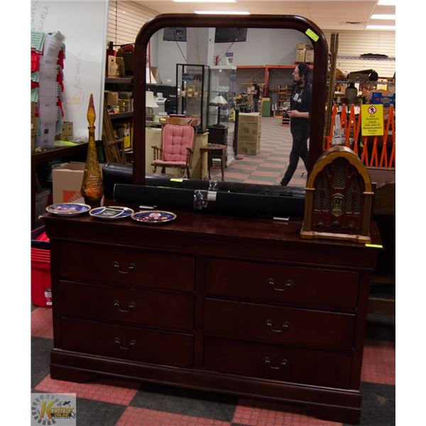 61.5" X 18" X 71" 6 DRAWER DRESSER WITH MIRROR