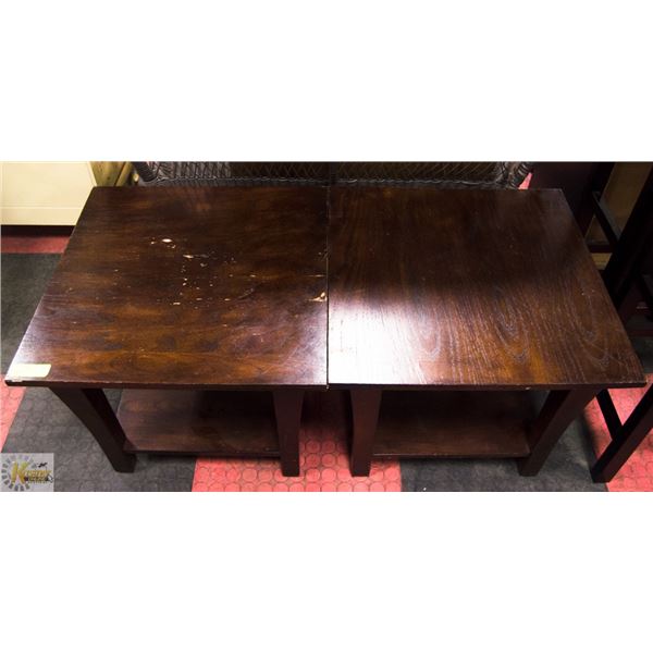 2 WOODEN SIDE TABLES 22" X 22" 18.5" APPROX