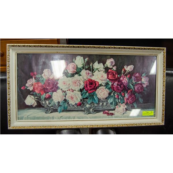 VINTAGE SIGNED PRINT FLOWERS IN VASE WITH ART