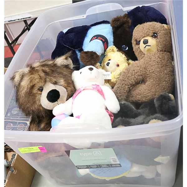TOTE WITH ASSORTED DOLLS AND STUFFED TOYS