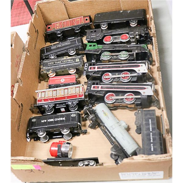 VINTAGE FLAT LOT OF METAL LIONEL AND MARX TRAINS