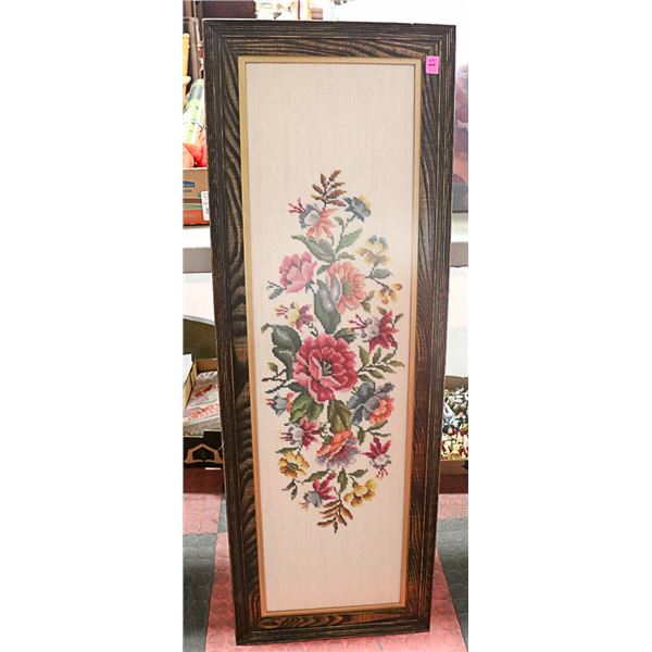 WOOD FRAMED PETIT POINT PICTURE