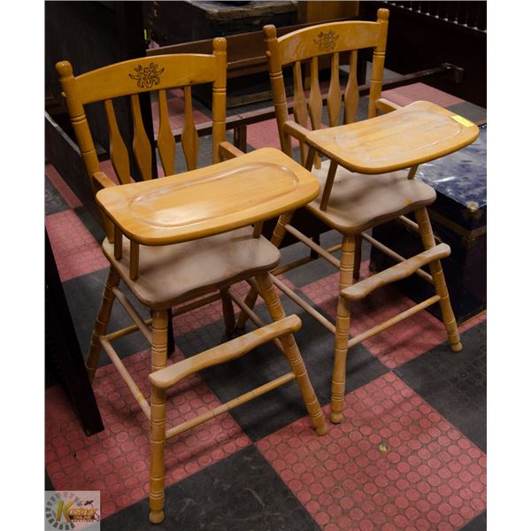 2 SOLID WOODEN HIGH CHAIRS 39" TALL APPROX