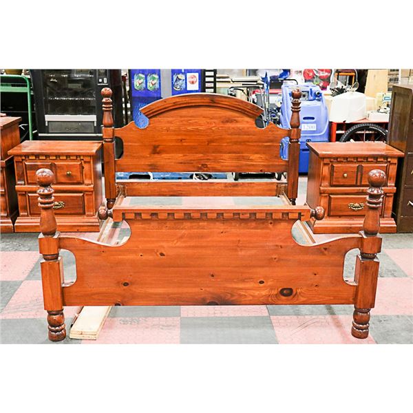 2 PINE NIGHTABLESAND QUEEN HEADBOARD