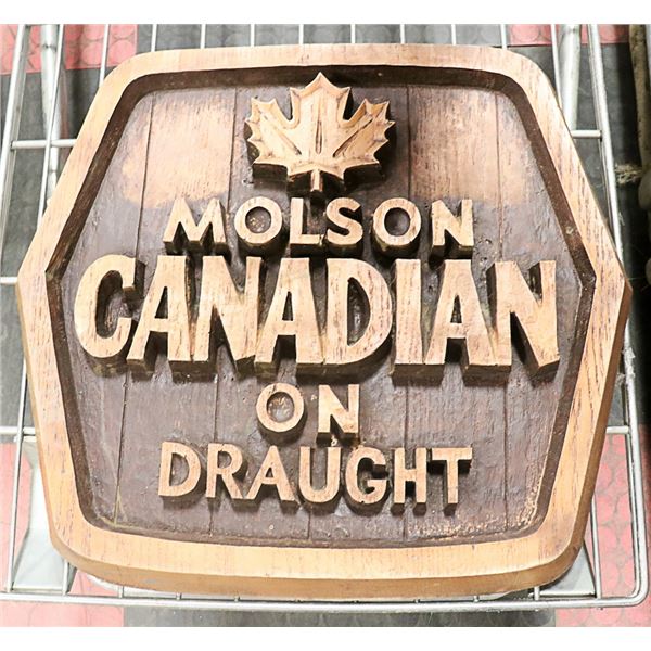 MOLSON CANADIAN ON DRAUGHT WOOD BAR SIGN