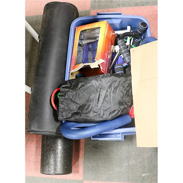 YOGA MAT AND TOTE FULL OF WORKOUT GEAR