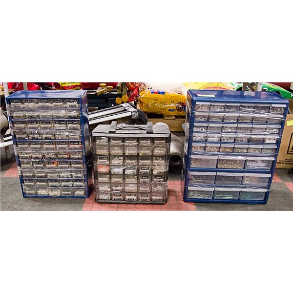 LOT OF 3 PARTS STORAGE BINS WITH CONTENTS