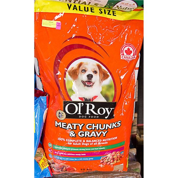 2 BAGS OF OL ROY MEATY CHUNKS AND GRAVY 18 KG