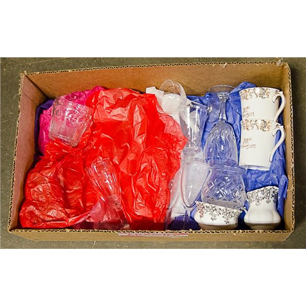 ROYAL ALBERT CREAM & SUGAR SET & GLASSES