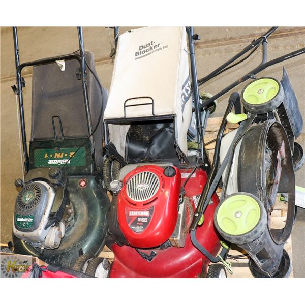 STORAGE FINDS PALLET OF LAWN MOWERS,  CRAFTSMAN,