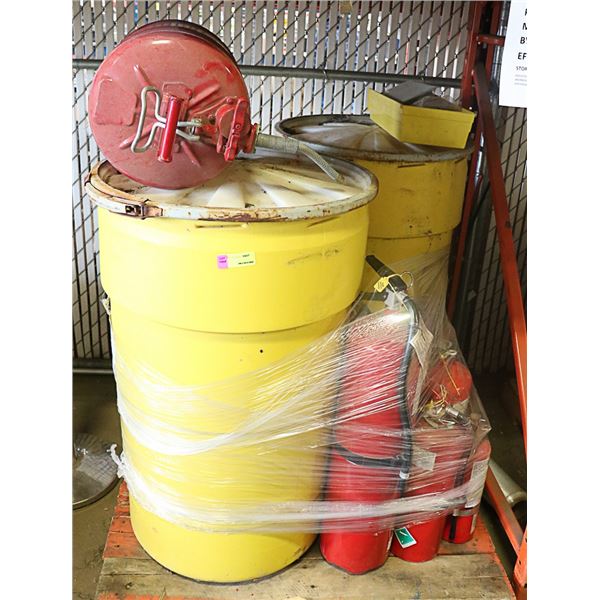 PALLET WITH SPILL CONTAINER BINS, SAFETY CAN & FIE